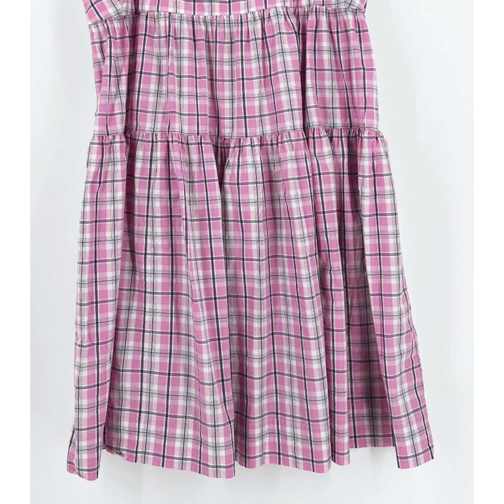 J Crew Women Plaid Midi Dress Size 24 Poplin Tiered Preppy Old Money Resort Pink - Picture 4 of 8